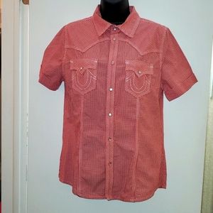 Women's Tru Religion Red & White shirt.